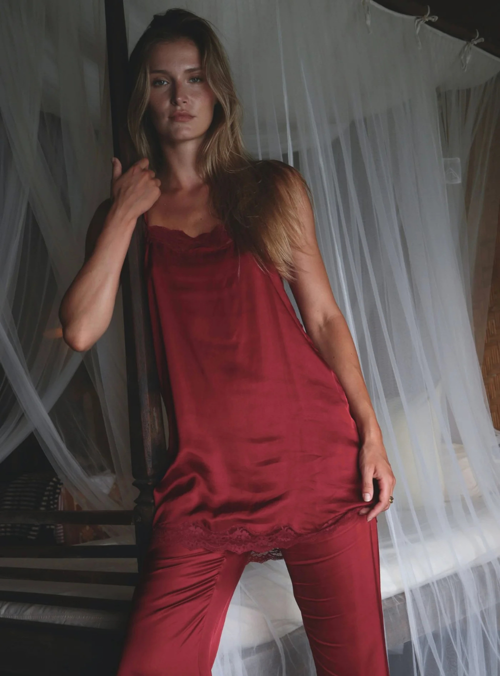 Lani Mini Dress/ Long Cami - Merlot Red