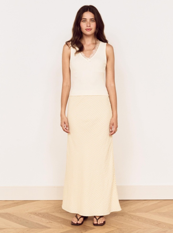 Asa Midi Skirt - Latte Stripe