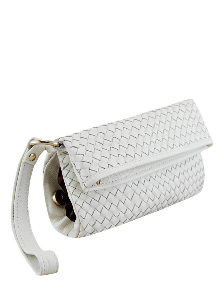 Luna Weave Leather Clutch - White