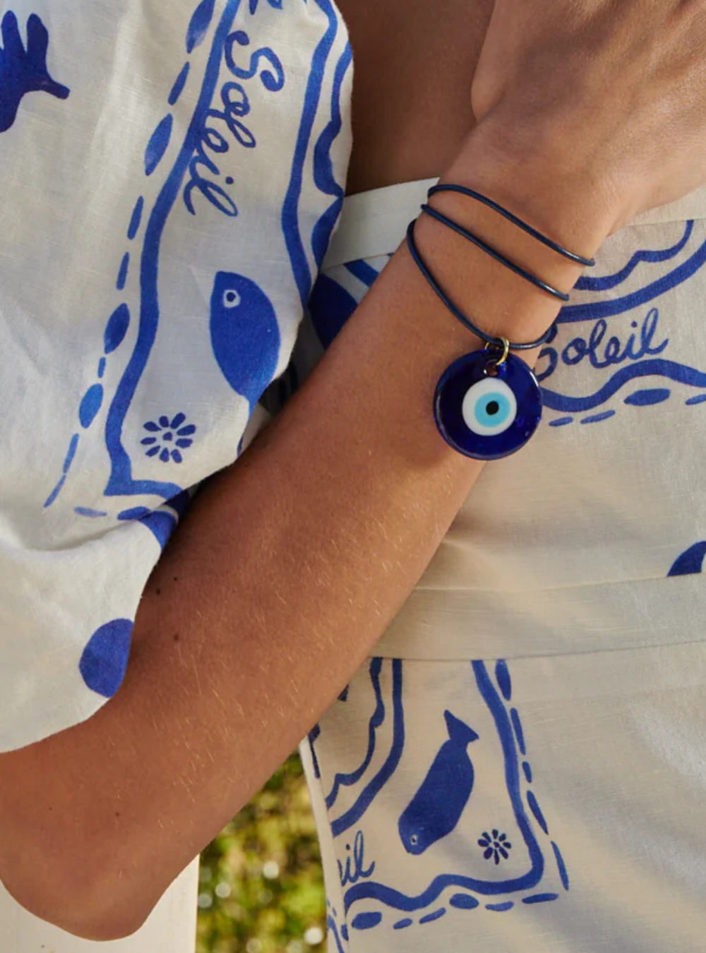 Mati Evil Eye Blue Leather Wrap (lg)