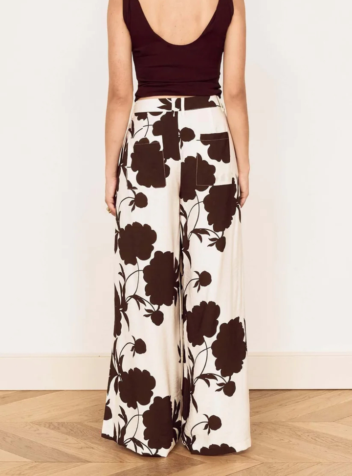 Elodie Wide Leg Pant - Chocolate Floral