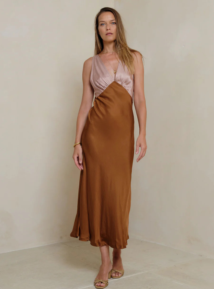 Zanita Patchwork Dress - Rust/Rose