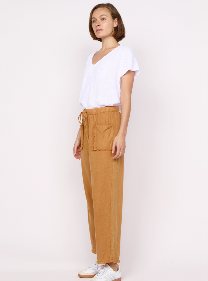 Joshua Frayed Linen Pant - Stonewash Tan