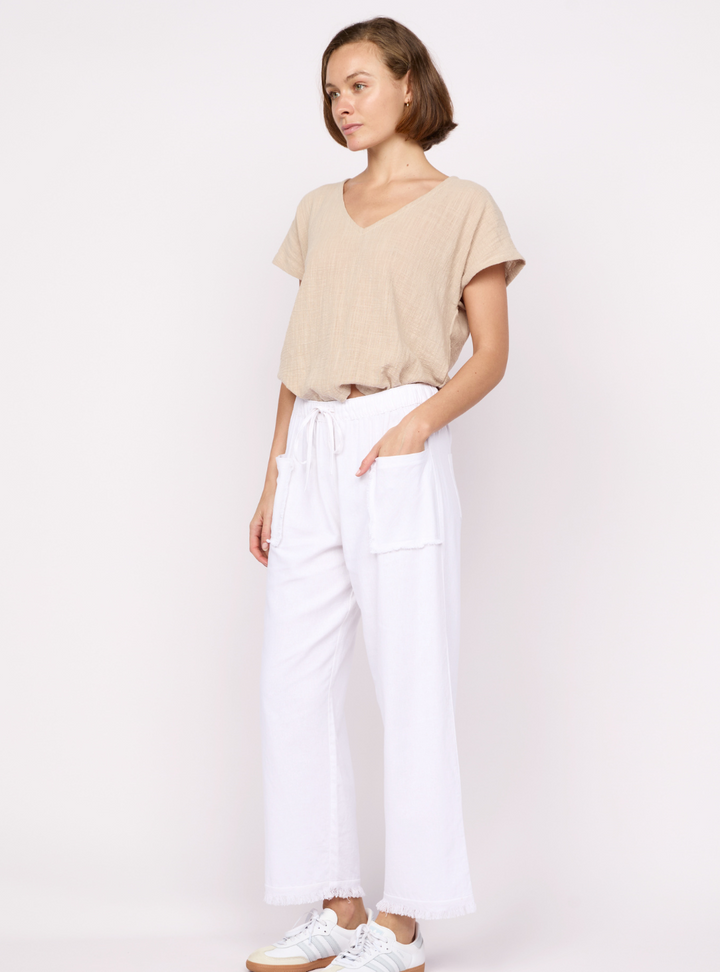 Joshua Frayed Linen Pant - White