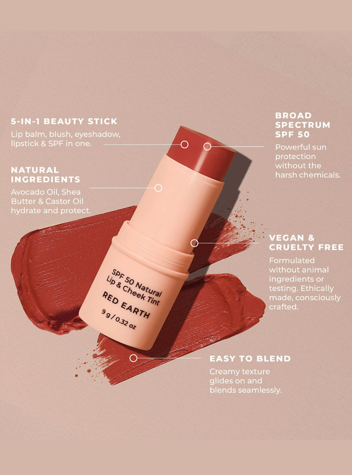 SPF 50 Natural Lip & Cheek Tint - Red Earth
