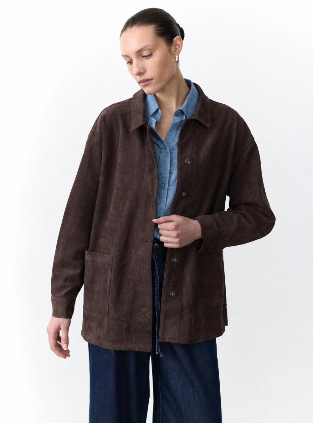 Faux Suede Shacket - Chocolate
