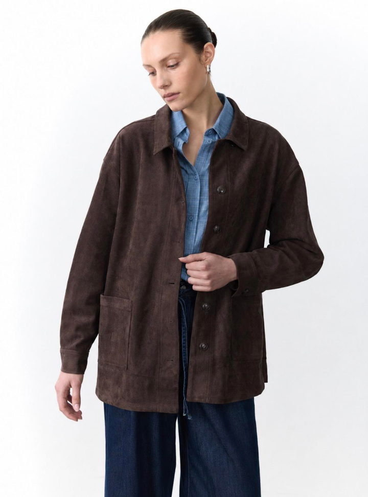 Faux Suede Shacket - Chocolate