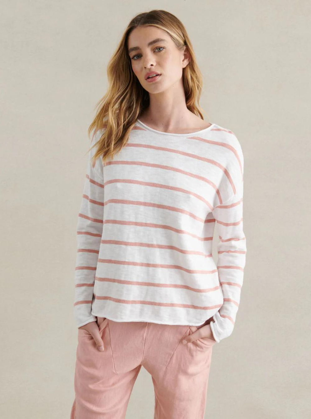 Minnie Top - White/Peach Stripe