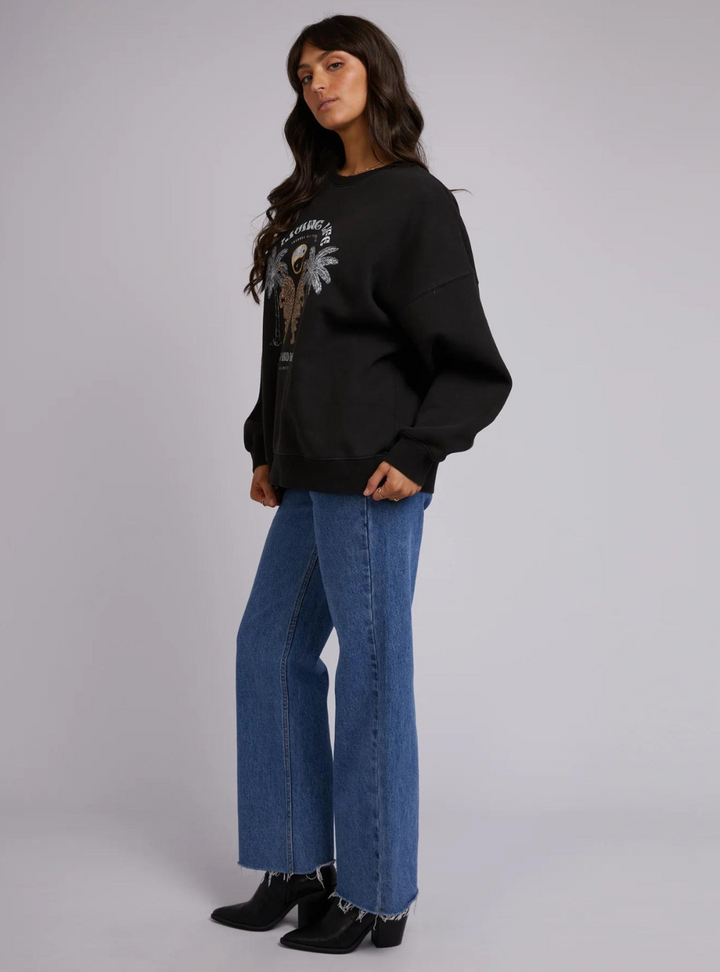 Living Life Oversized Crew - Washed Black