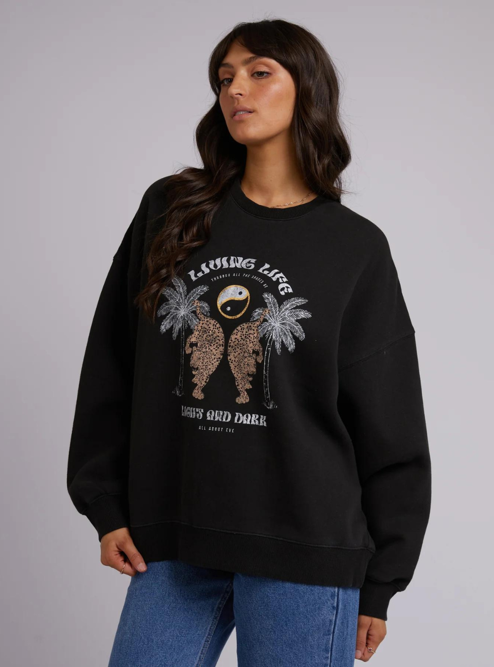 Living Life Oversized Crew - Washed Black