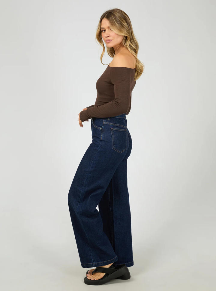 Kylie Off Shoulder Long Sleeve Top - Brown