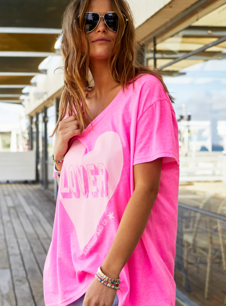 Vintage Wash Lover Heart Tee - Hot Pink