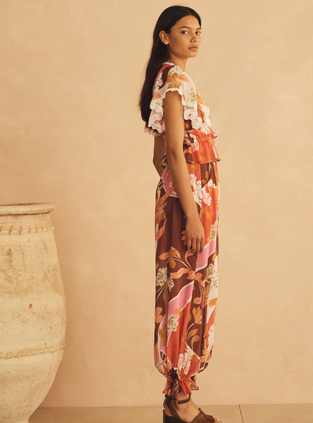 Lucca Silk Ruffle Sleeve Drawstring Top