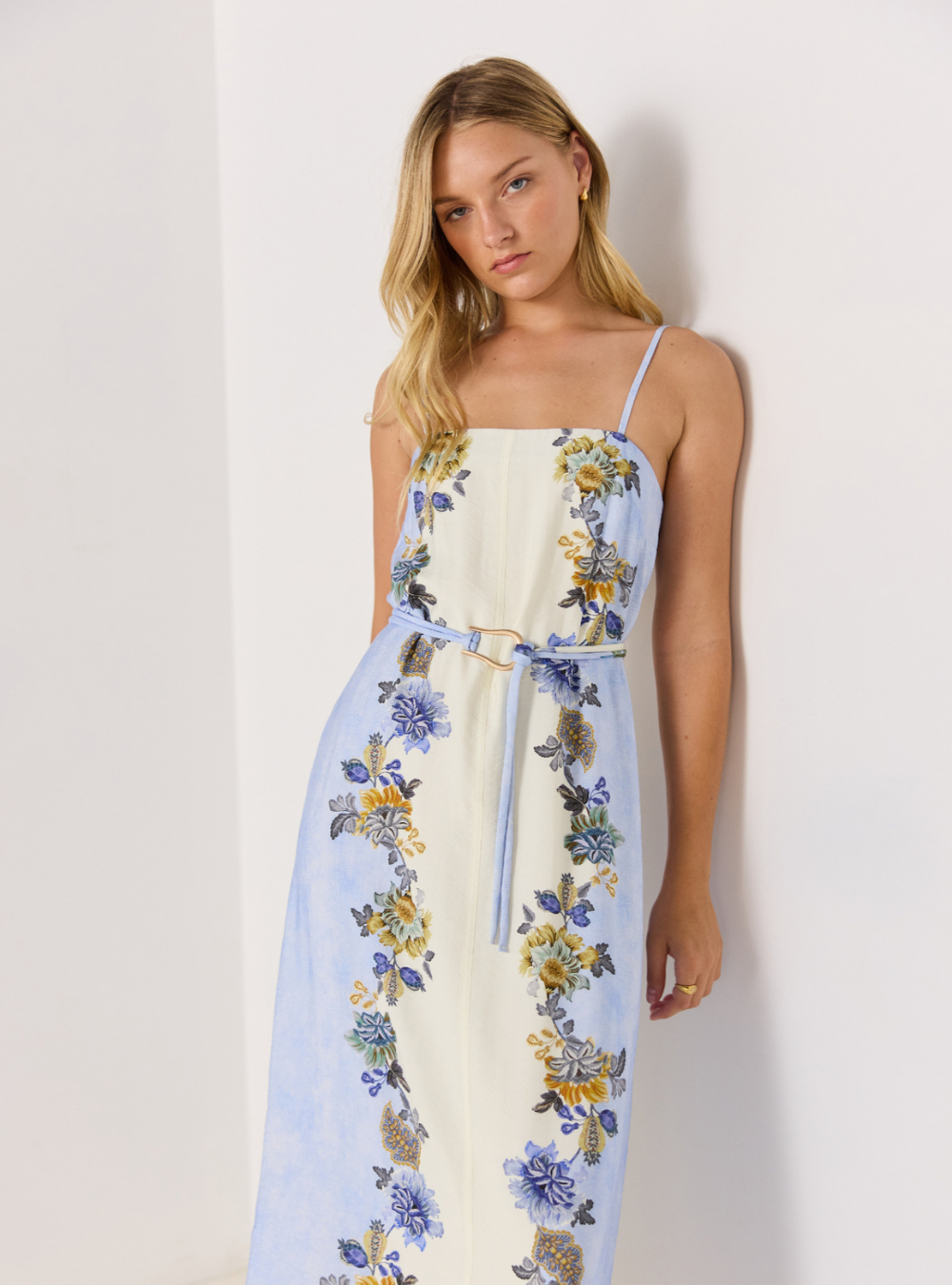 Lucia Midi Dress - Blue & Cream Floral