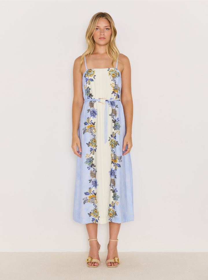 Lucia Midi Dress - Blue & Cream Floral