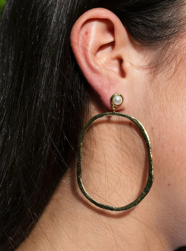 Lunar Pearl Oval Hoop Earrings