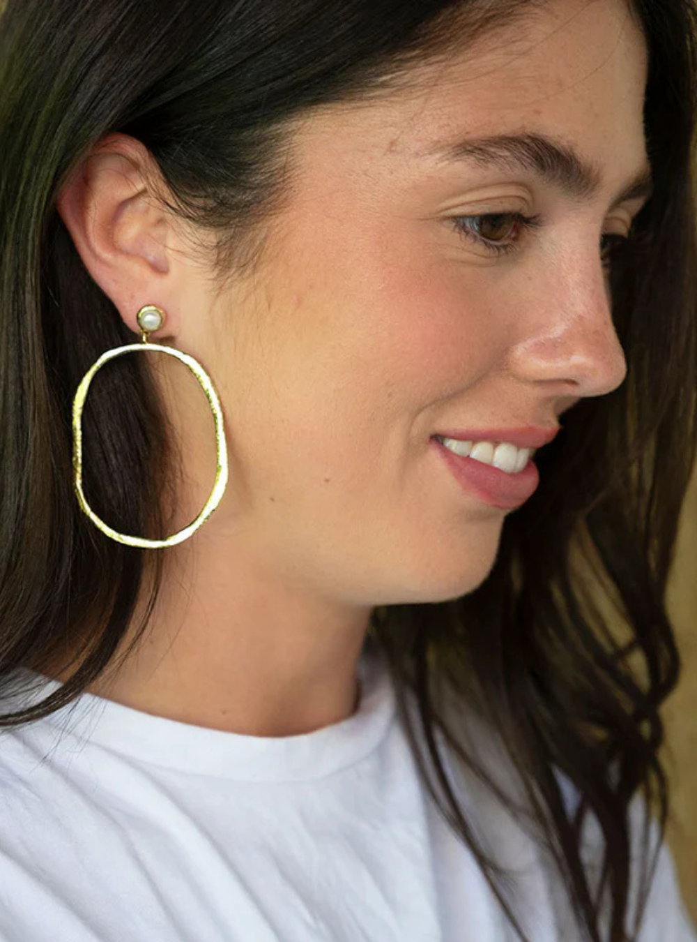 Lunar Pearl Oval Hoop Earrings