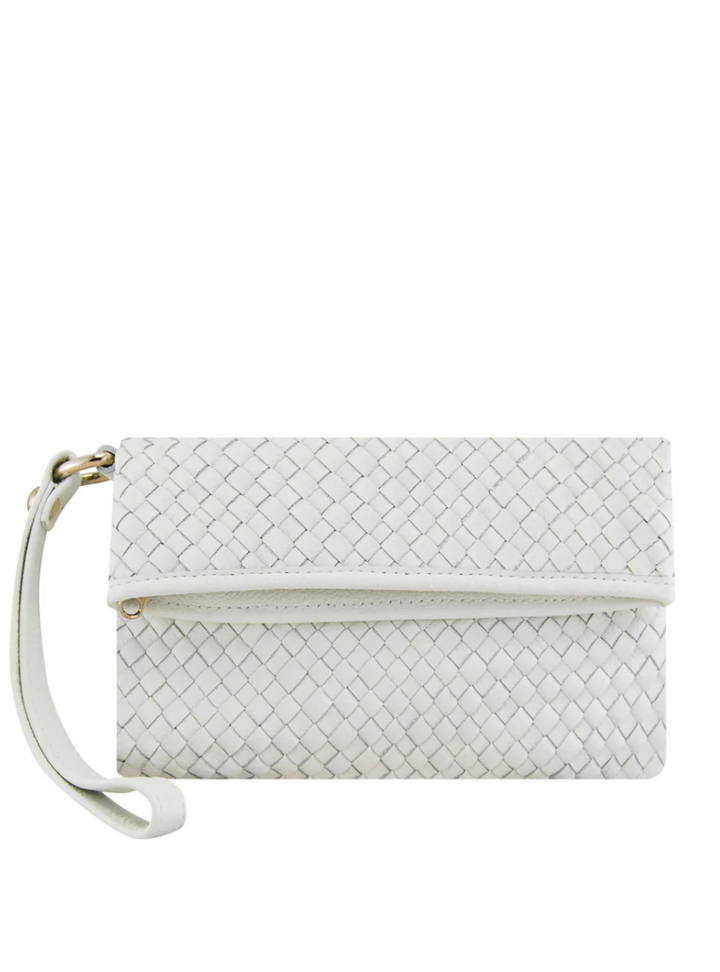 Luna Weave Leather Clutch - White