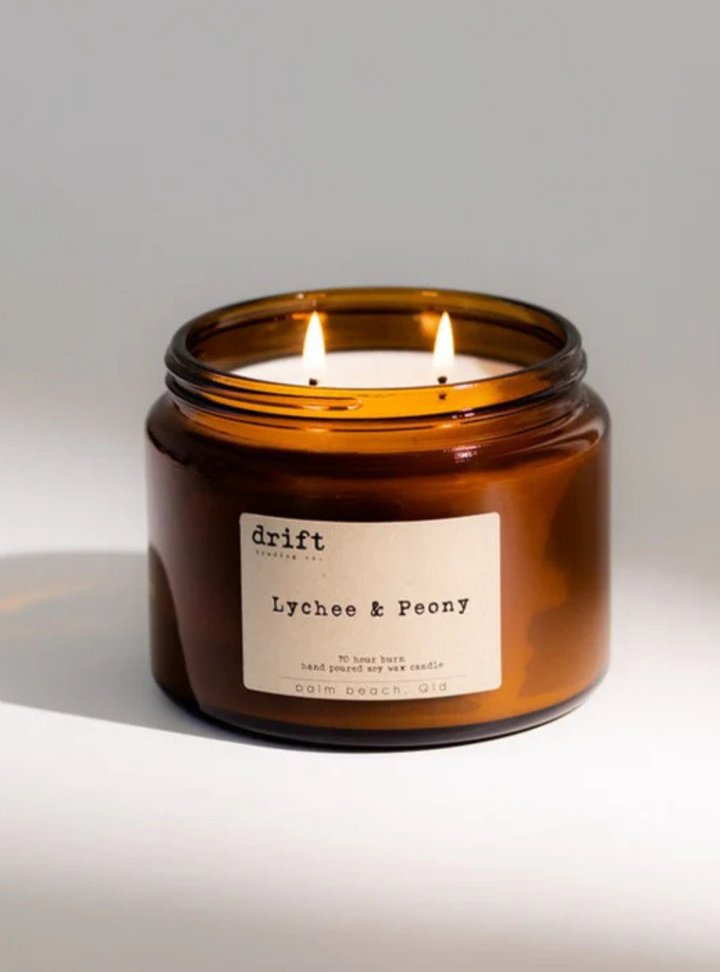 Lychee & Peony Eco Soy Wax Candle (XL Amber)