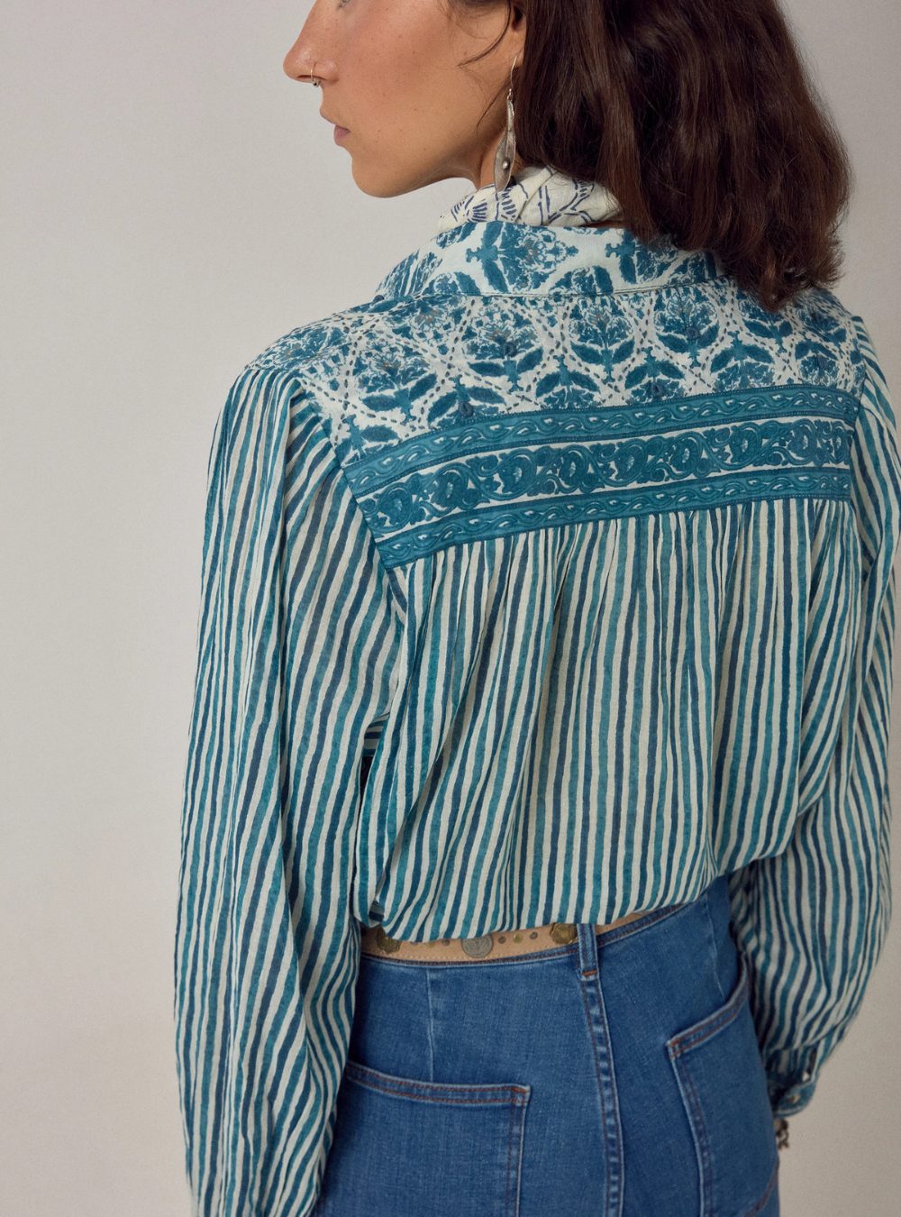 Maria Blouse - Mediterranean Stripes Blue Ink