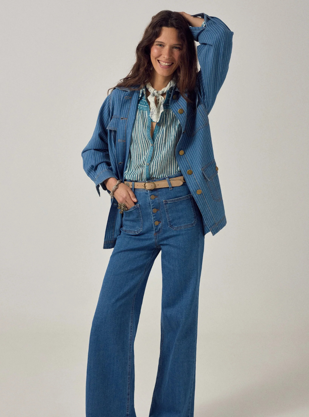 Maria Blouse - Mediterranean Stripes Blue Ink