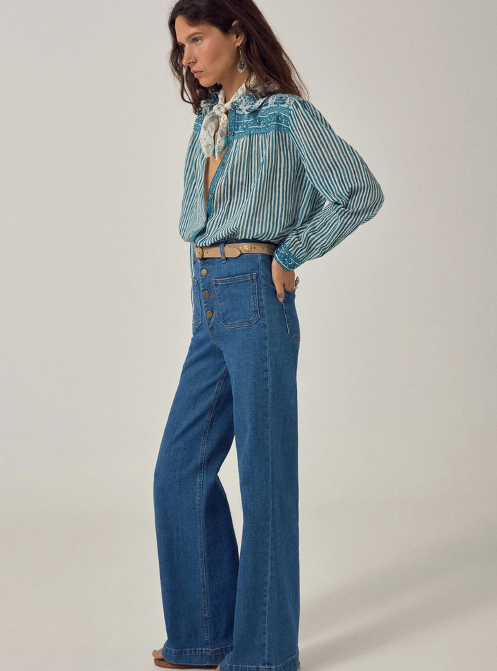 Maria Blouse - Mediterranean Stripes Blue Ink