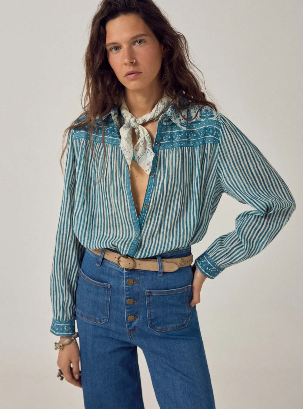 Maria Blouse - Mediterranean Stripes Blue Ink