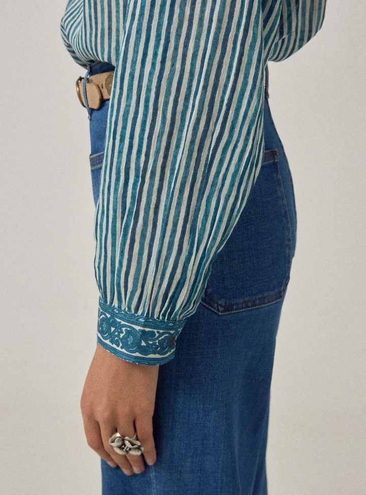 Maria Blouse - Mediterranean Stripes Blue Ink