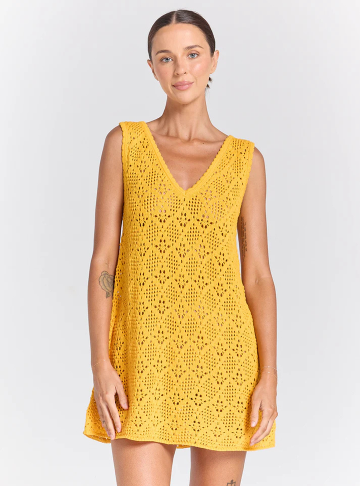Messina V Crochet Knit Dress - Marigold