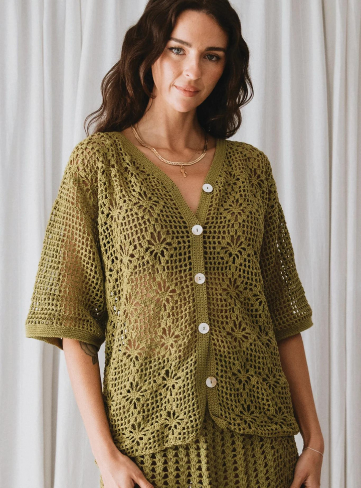 Maggie Crochet Shirt - Olive