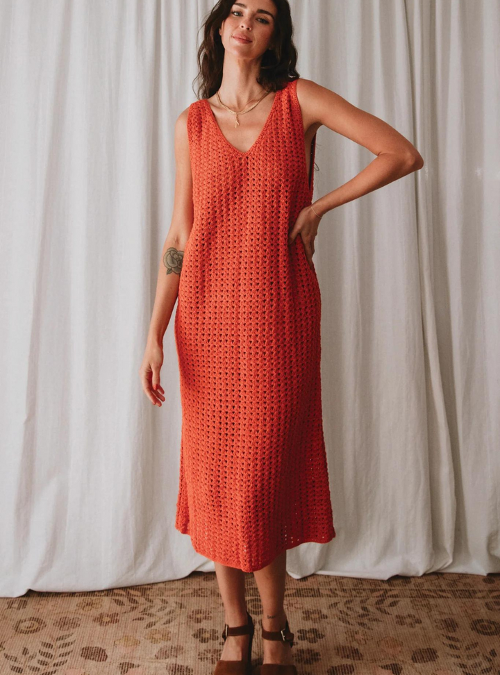 Maggie Crochet Midi Dress - Sunkissed