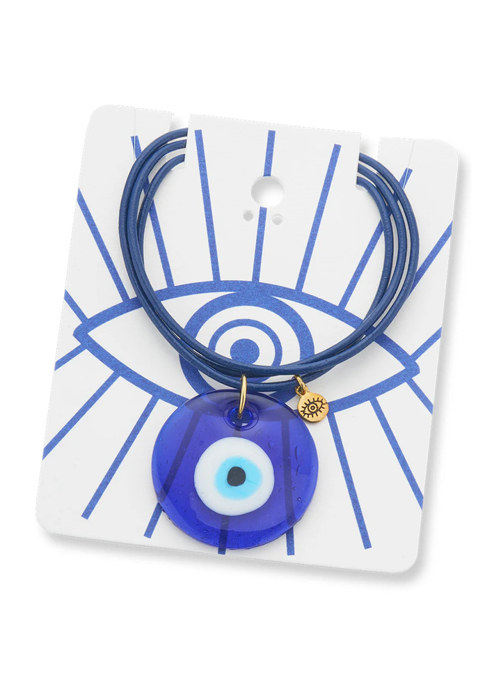 Mati Evil Eye Blue Leather Wrap (lg)