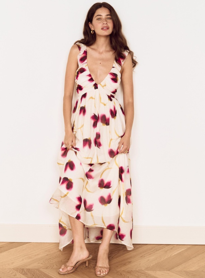 Emery Ruffled Bias Maxi Dress - Floral