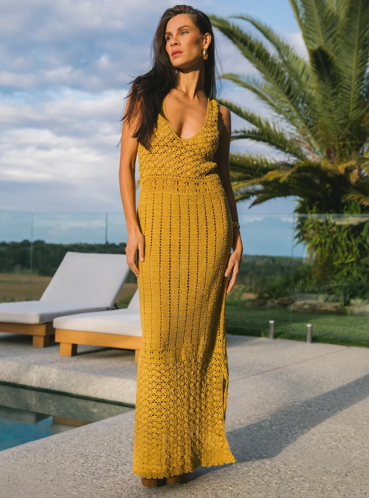 Francis Crochet Midi Dress - Gold