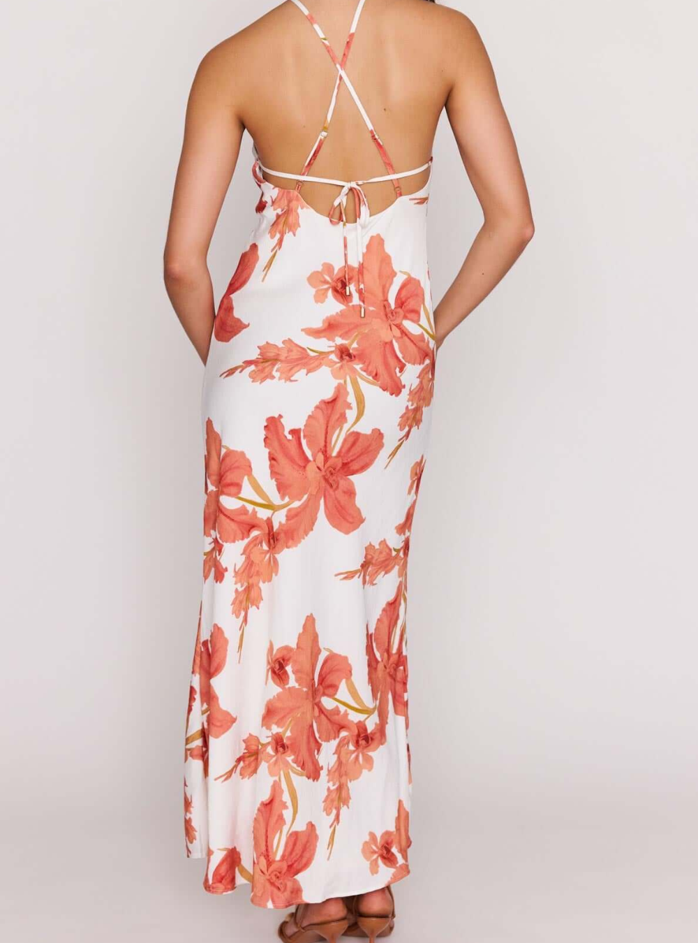 Isla Halter Maxi Dress - Peach Floral