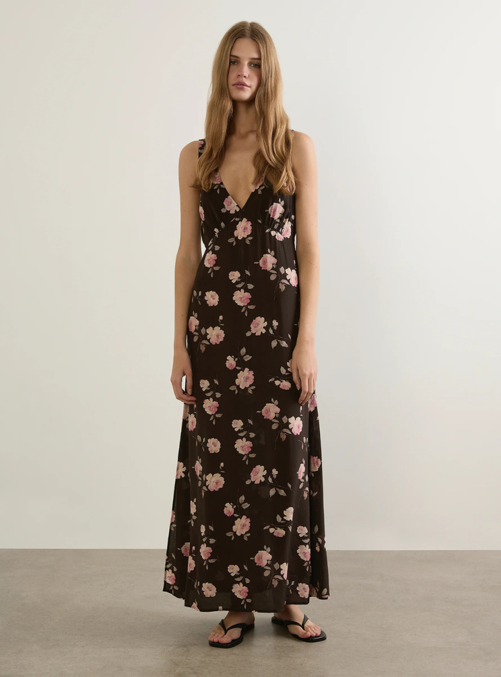 River Maxi Dress - Charcoal Nova Rose