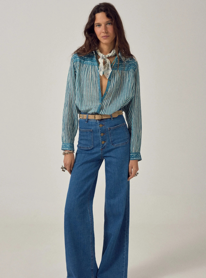 Maria Blouse - Mediterranean Stripes Blue Ink