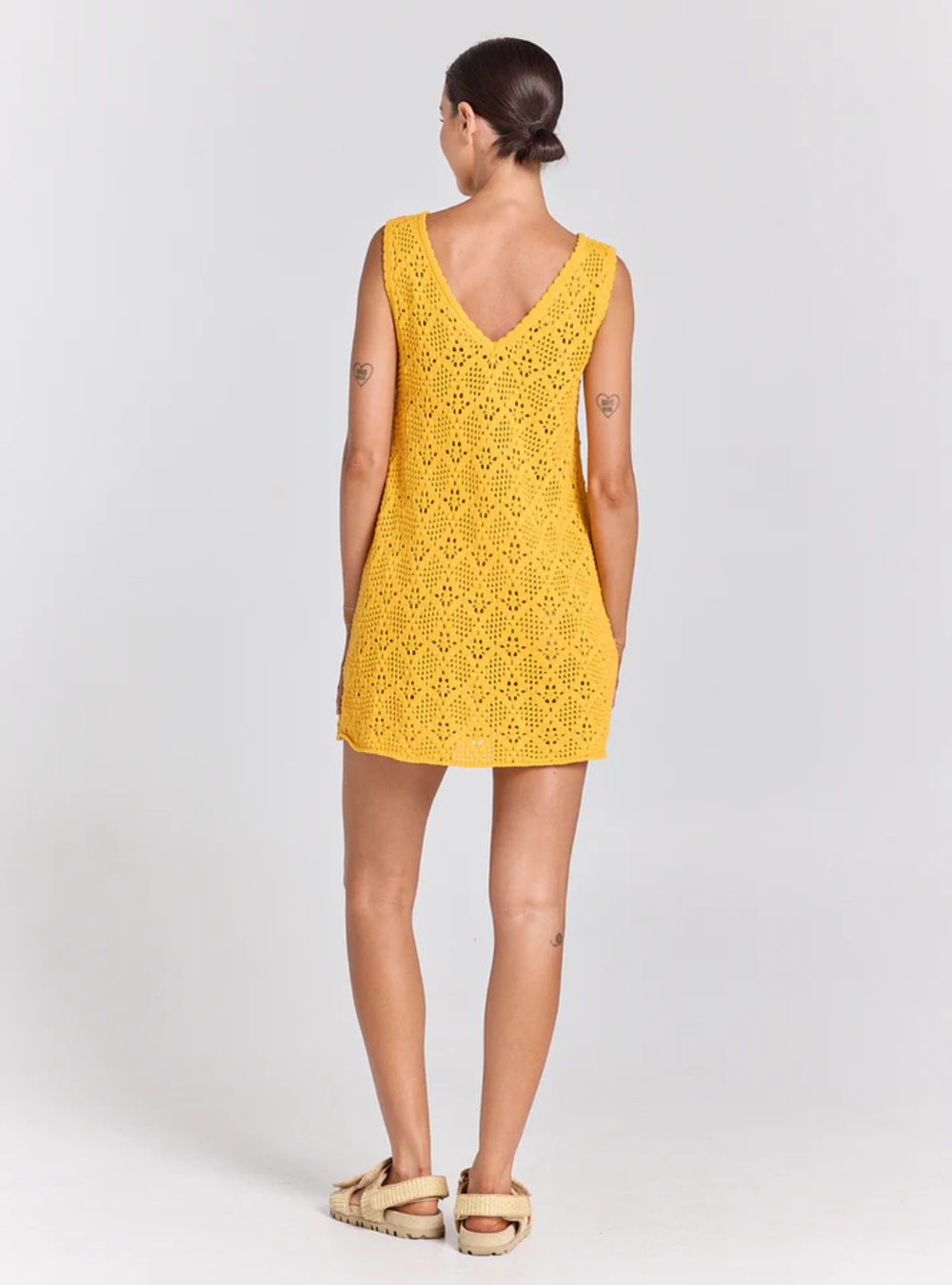 Messina V Crochet Knit Dress - Marigold