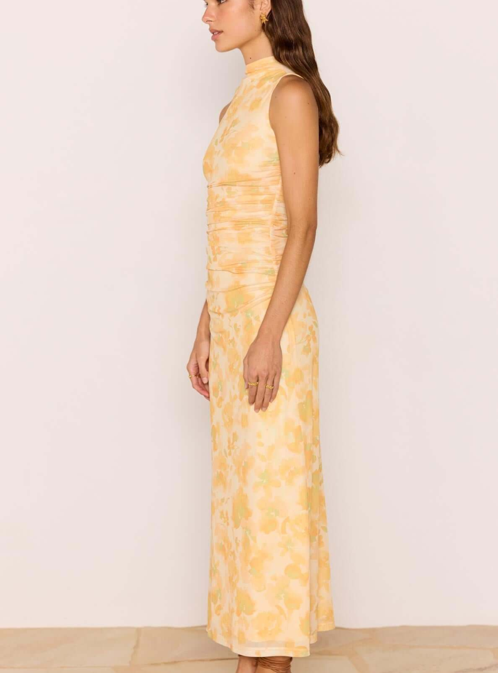 Clair Mesh Midi Dress - Orange Watercolour Floral