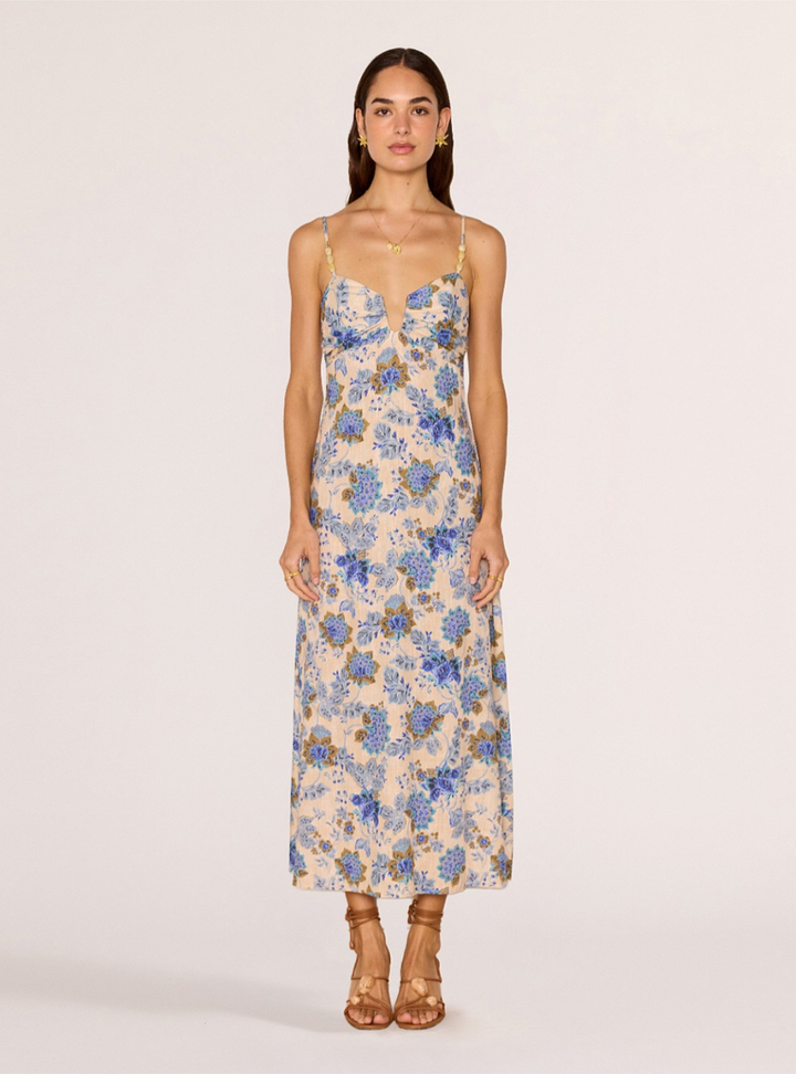 Zina Midi Dress - Blue/Beige Floral