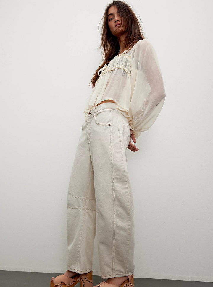 Good Luck Mid Rise Barrel Jeans - Milk