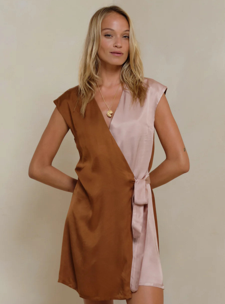 Lumen Patchwork Mini Dress - Rust/Rose