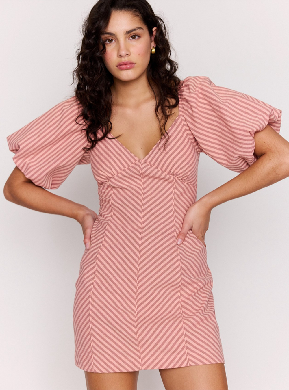 Paloma Puff Sleeve Mini Dress - Pink Stripe