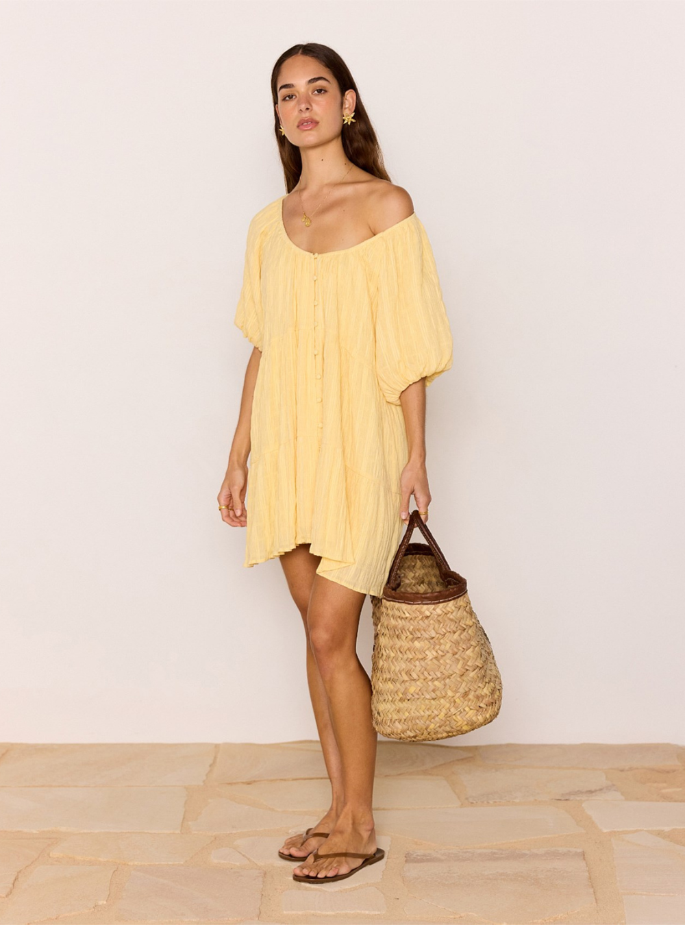 Leon Tiered Mini Dress - Yellow