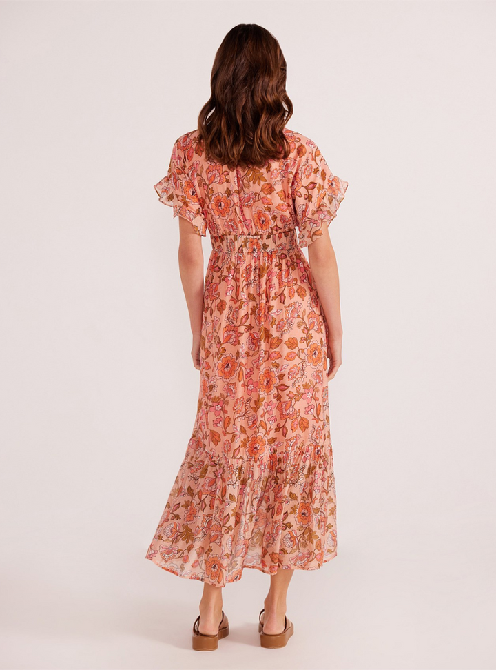 Amelia Button Down Midi Dress - Peach Floral