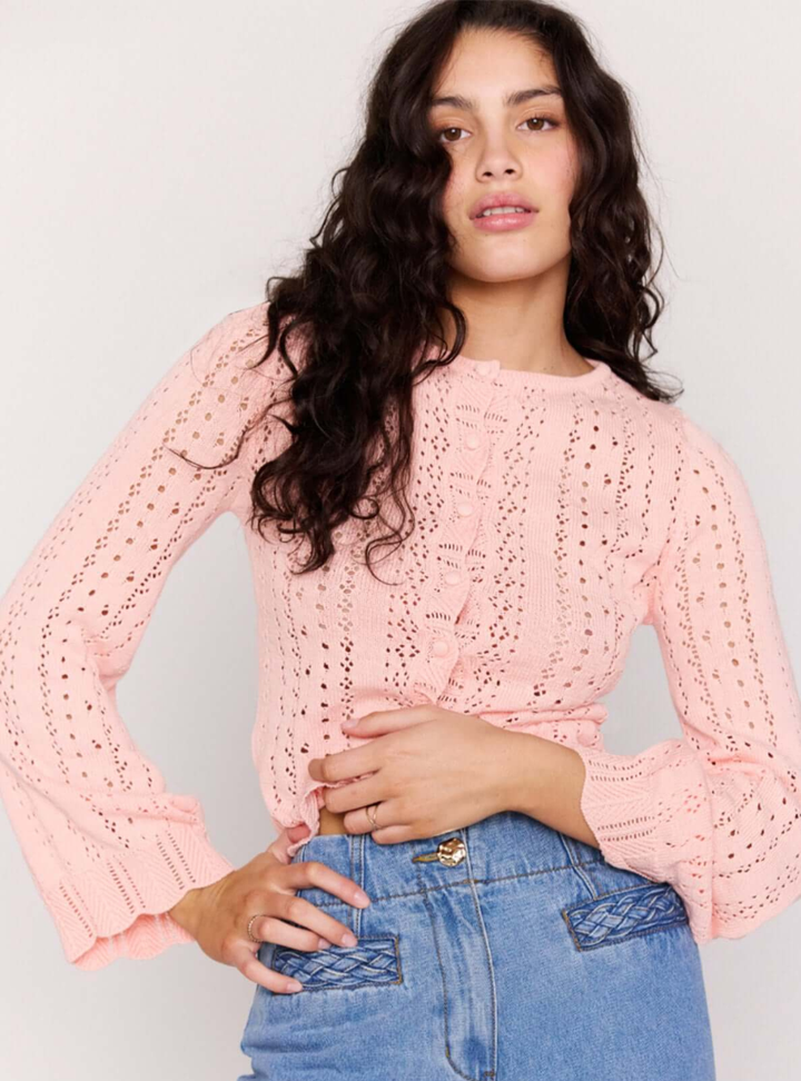 Sienna Pointelle Cardigan - Soft Pink
