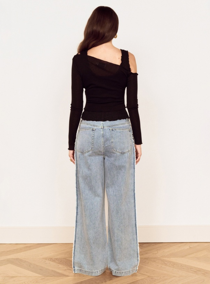 Tate Contrast Denim Jeans - Mid  Blue Denim