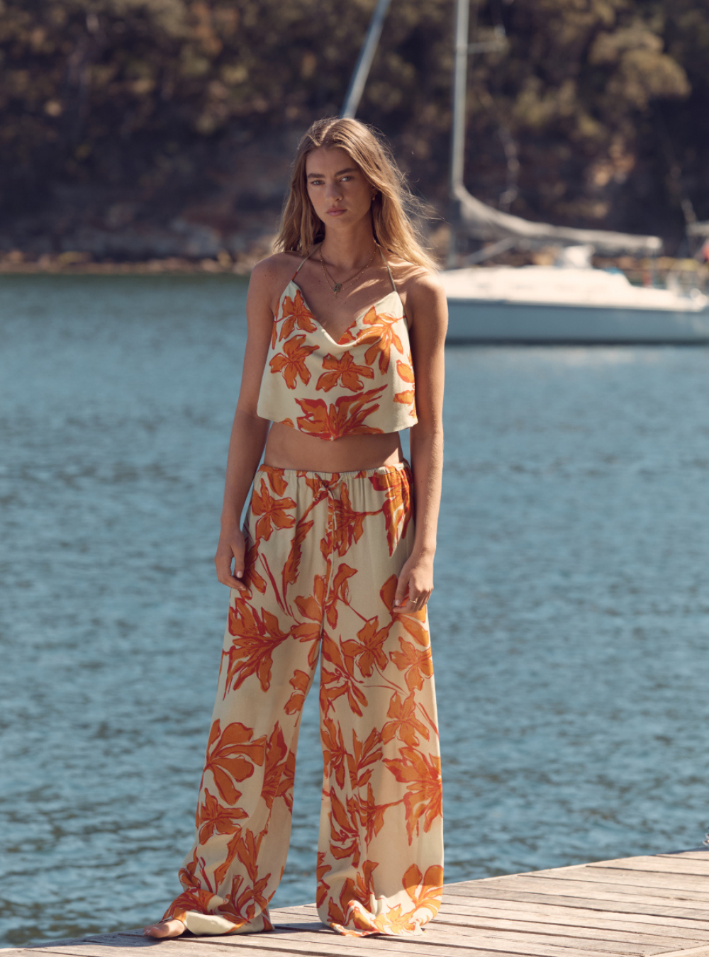 Estelle Cowl Neck Scarf Top - Mint Floral