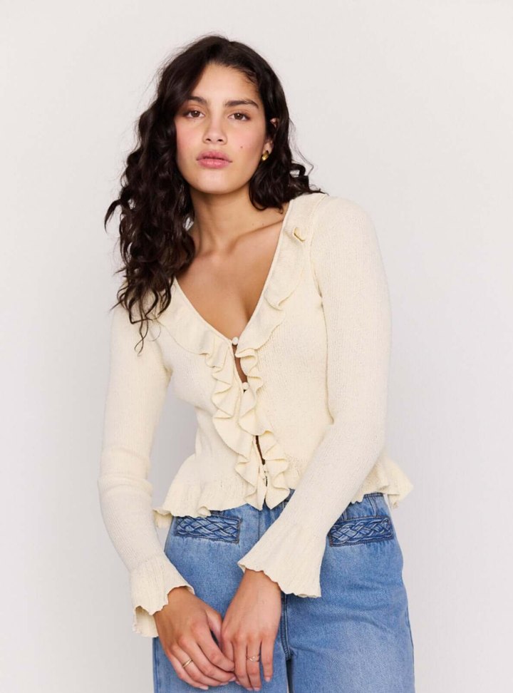Mirabel Ruffled Cardigan - Ecru
