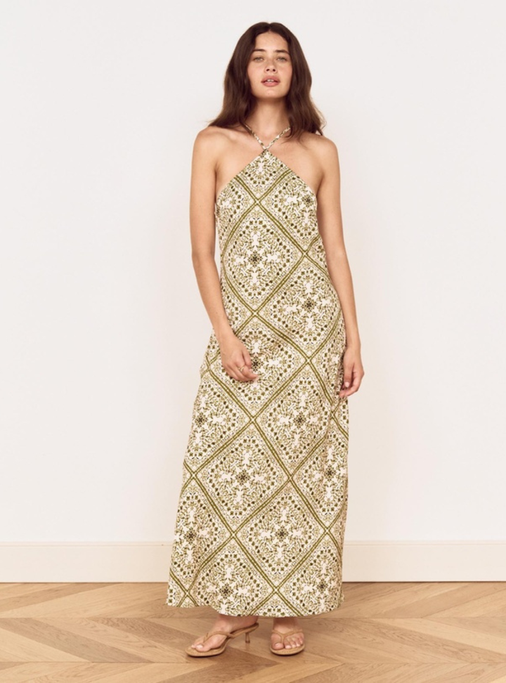 Remi Bias Midi Dress - Olive Paisley